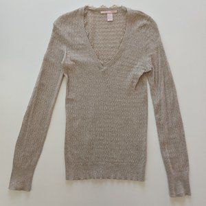 Victoria's Secret Pointelle V-Neck Top Sz M - Tan